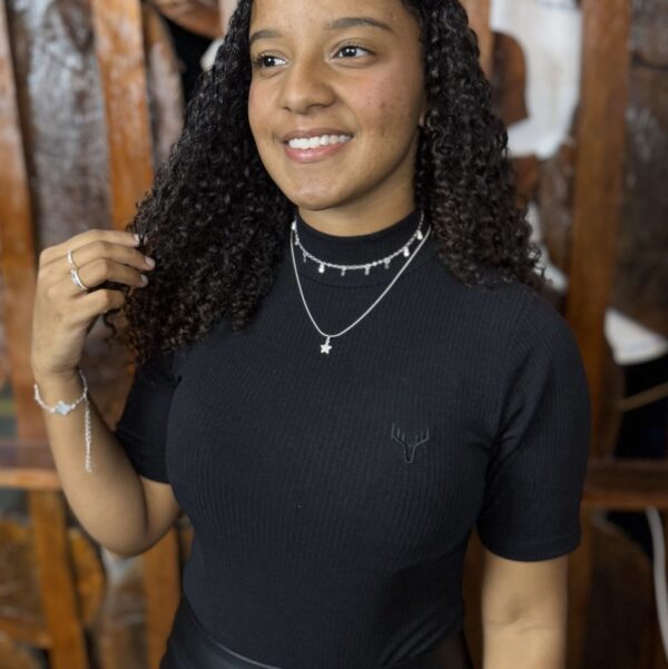 BODY MANGA CURTA GOLA ALTA CANELADO - P - PRETO