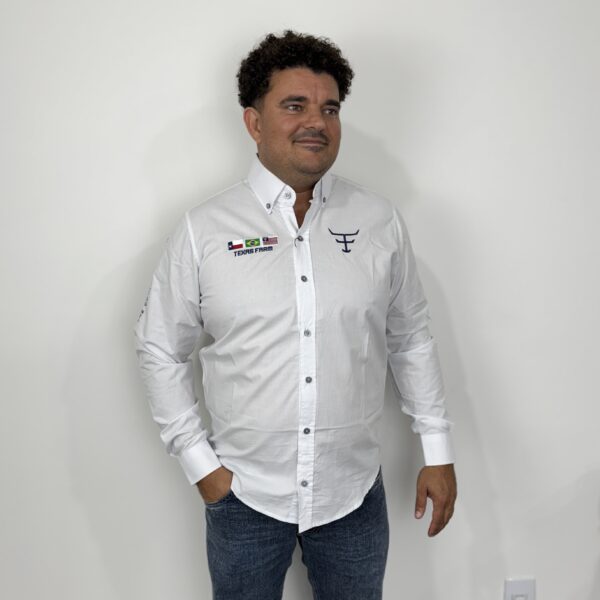 CAMISA COMPETICAO MASCULINA ML TEXAS FARM -  BRANCO
