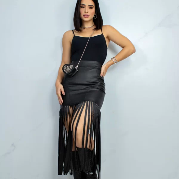 SAIA COURO PRETO FRANJA JULIA - Image 2